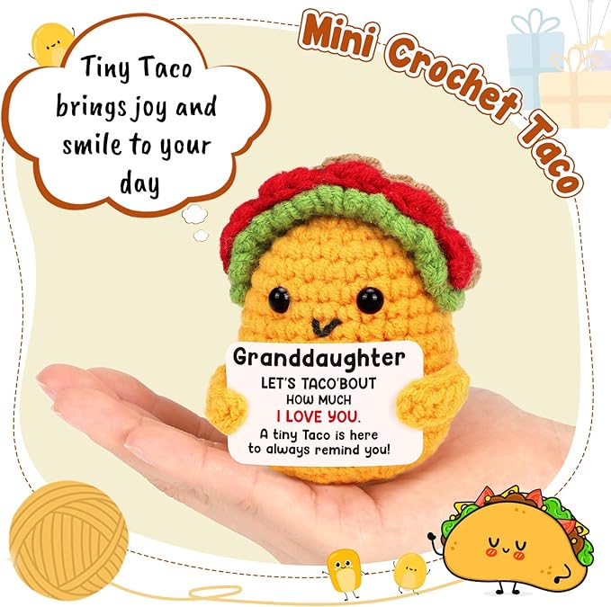 Granddaughter Gifts from Grandma, Teen Girls Kids Easter Basket Stuffers Year Old Age Teenage Gift Granddaughter Birthday Graduation Confirmation Christmas Valentines Handmade Crochet Taco Gifts