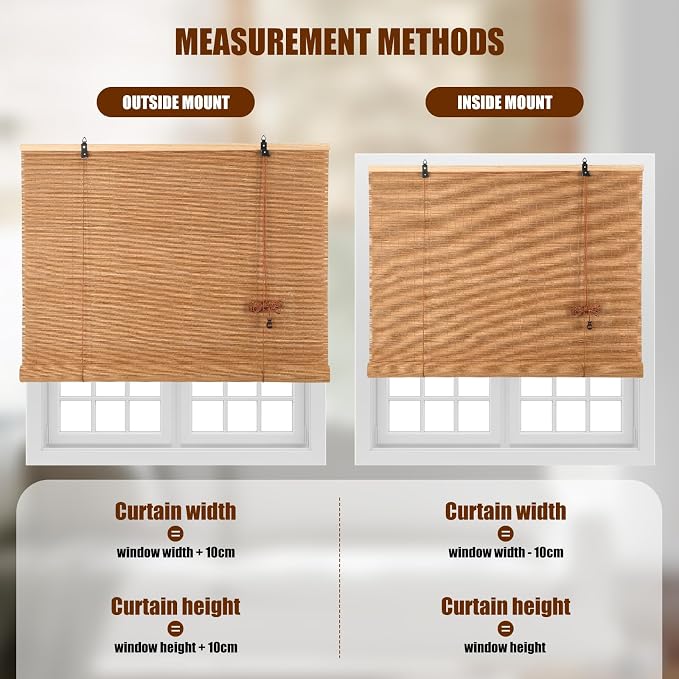 Outdoor Bamboo Roller Blinds Shades, Vertical Lifting and Breathable Waterproof Design, Sun Shade, Blackout and Ventilation, Easy Installation,24" W×64" H