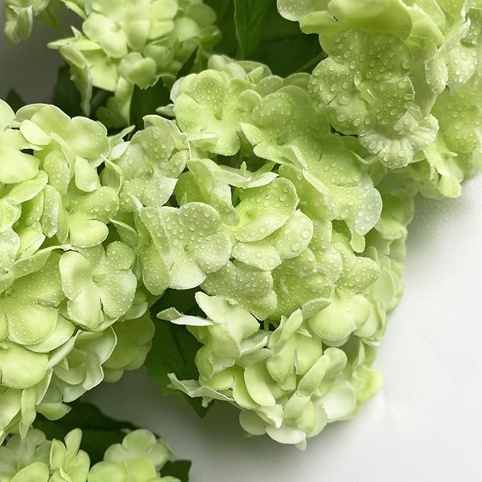 RUZUQE YalzoneMet 4pcs Viburnum Artificial Flower Snowball 26.8'' Long Stem Green Small Hydrangea Flower Real Touch Lifelike Latex Flower for Home Christmas Decoration Xmas Table Flower