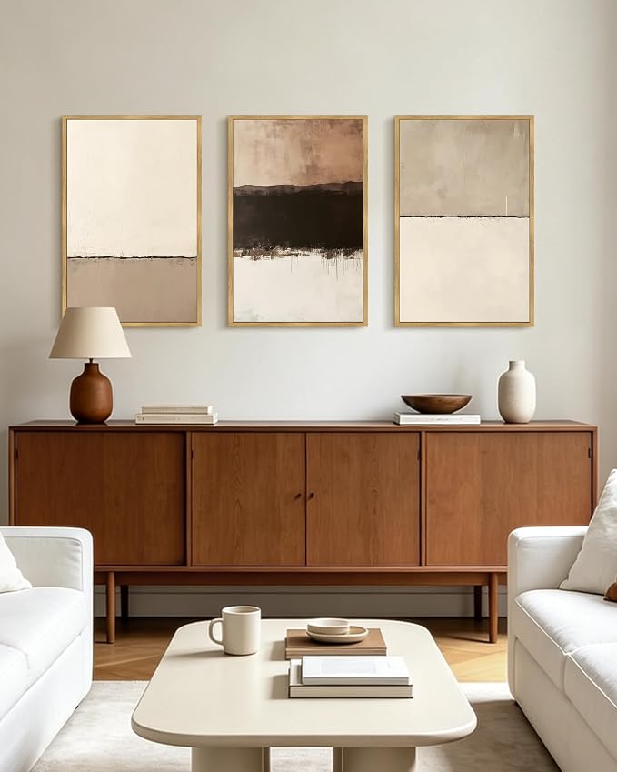 PHOPAGO Neutral Abstract Framed Wall Art Large 16x24in Minimalist Beige Gray Pastel Wall Decor Modern Watercolor Art Paints Laundry Kitchen Bedroom Living Room Decor - Natural Framed
