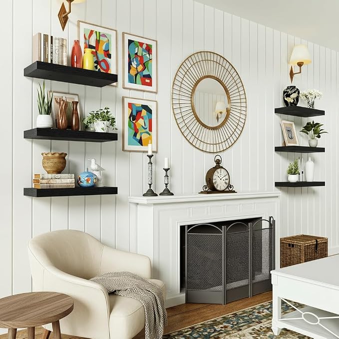 Vivelove Floating Shelves for Wall 6.7" Deep Wall Shelves with Invisible Brackets for Bedroom, Bathroom, Living Room, Kitchen, Office- 16”wx6.7”dx1.4”h, Set of 2, Black