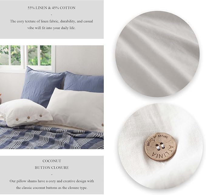 ATLINIA Linen Pillow Cases Euro Sham - 26"x 26" Pillowcase Set of 2, Button Closure Cooling Breathable Square Pillow Cover, Bed Flax Linen Cotton Blend Farmhouse Netural Pillow Sham Cream Color