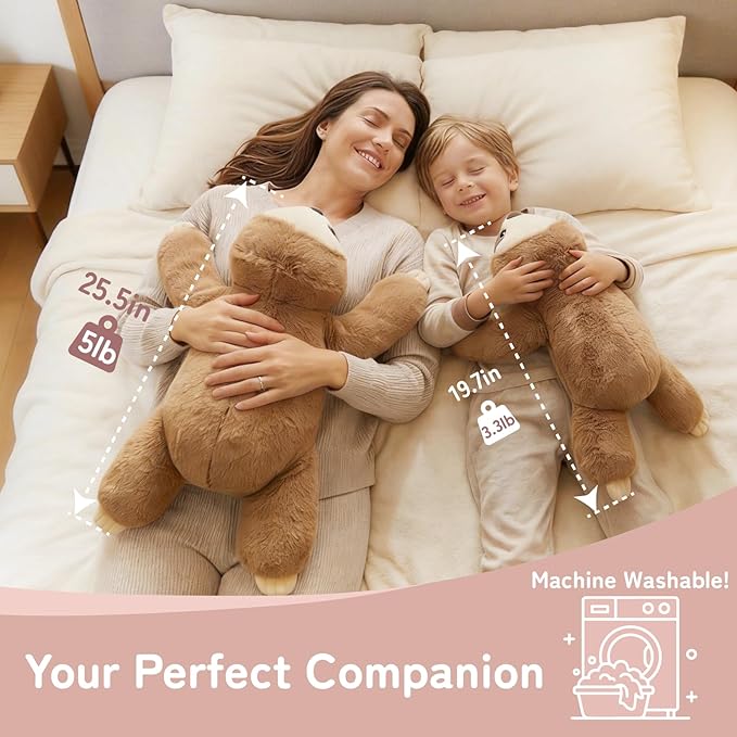 Niuniu Daddy 20" | 3.3 Pound Weighted Sloth Stuffed Animals for Adults & Kids & Baby, Large Brown Sloth Weighted Lap Animals Plush, Cute Weighted Stuffy Toy as Gift for Christmas Birthday Holidays