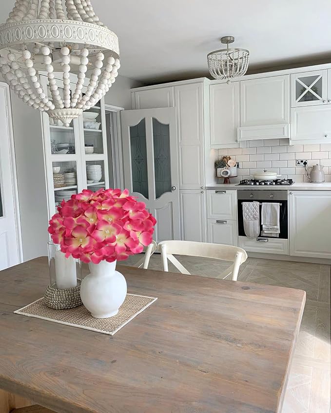 JINWOE Magenta Pink Hydrangea Artificial Flowers, 5Pcs 20Inch Large Lifelike Faux Pink Flowers, Full Fake Artificial Hydrangeas with Stems for Bouquet Table Centerpieces Home