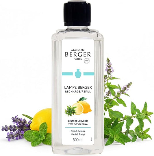 MAISON BERGER Zest of Verbena Lampe Berger Refill, 500 ml (16.9 fl oz), 2-in-1 Catalytic System, Neutralizes Odors and Diffuses Fragrance, Lime, Verbena, Mint, Made in France