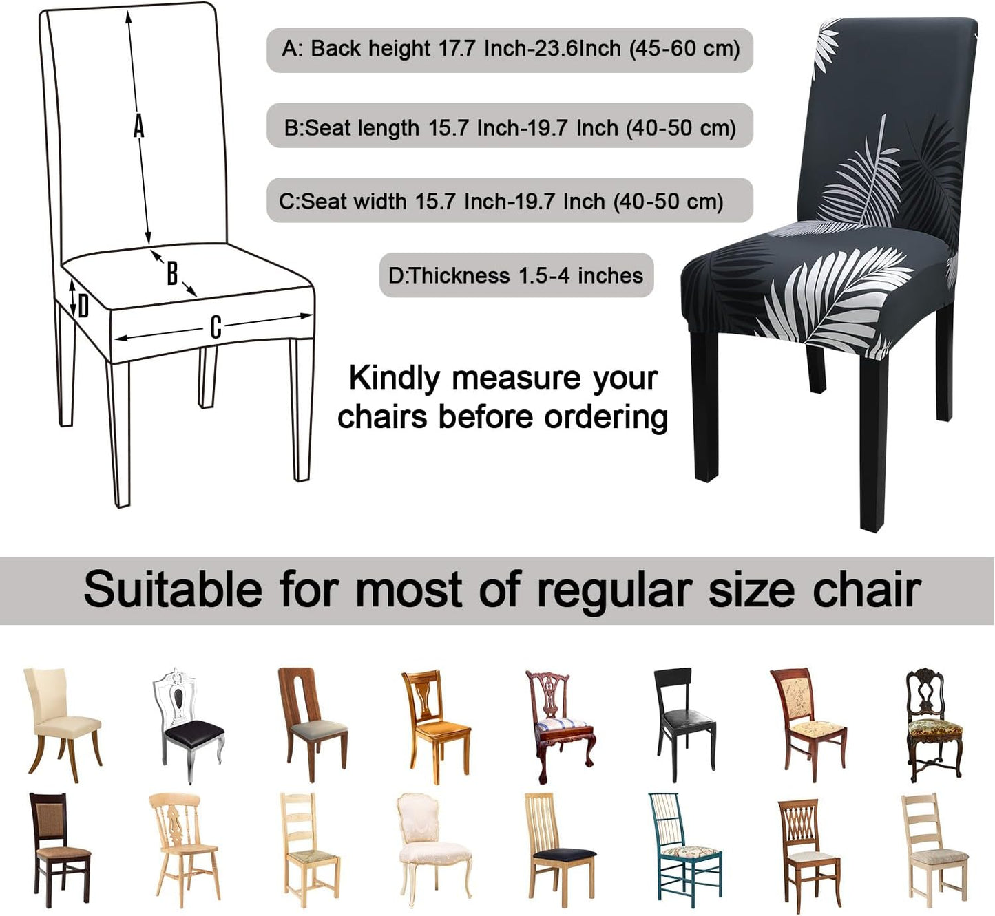 JQinHome Chair Covers for Dining Room Set of 6, High Stretch Removable Washable Parsons Chair Slipcover for Home Party Hotel Wedding Ceremony (Plume Black,6PCS)