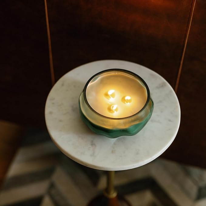 Paddywax Basalt Collection Scented Candle, Soy Wax Blend Glass Jar with Lid, Reusable Home Décor Candle, 10 oz, Turquoise Vessel, Fresh Air and Sea Salt