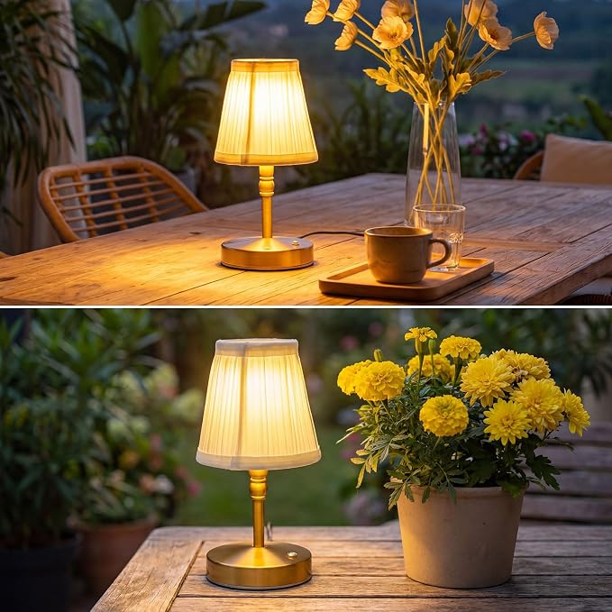 Liliful 2 Pcs Cordless Table Lamp Rechargeable Touch LED Small Gold Portable Battery Operated USB-c Desk Lamp 3 Color Dimmable for Bedroom Living Room Dining (Gold,Weaving Style)