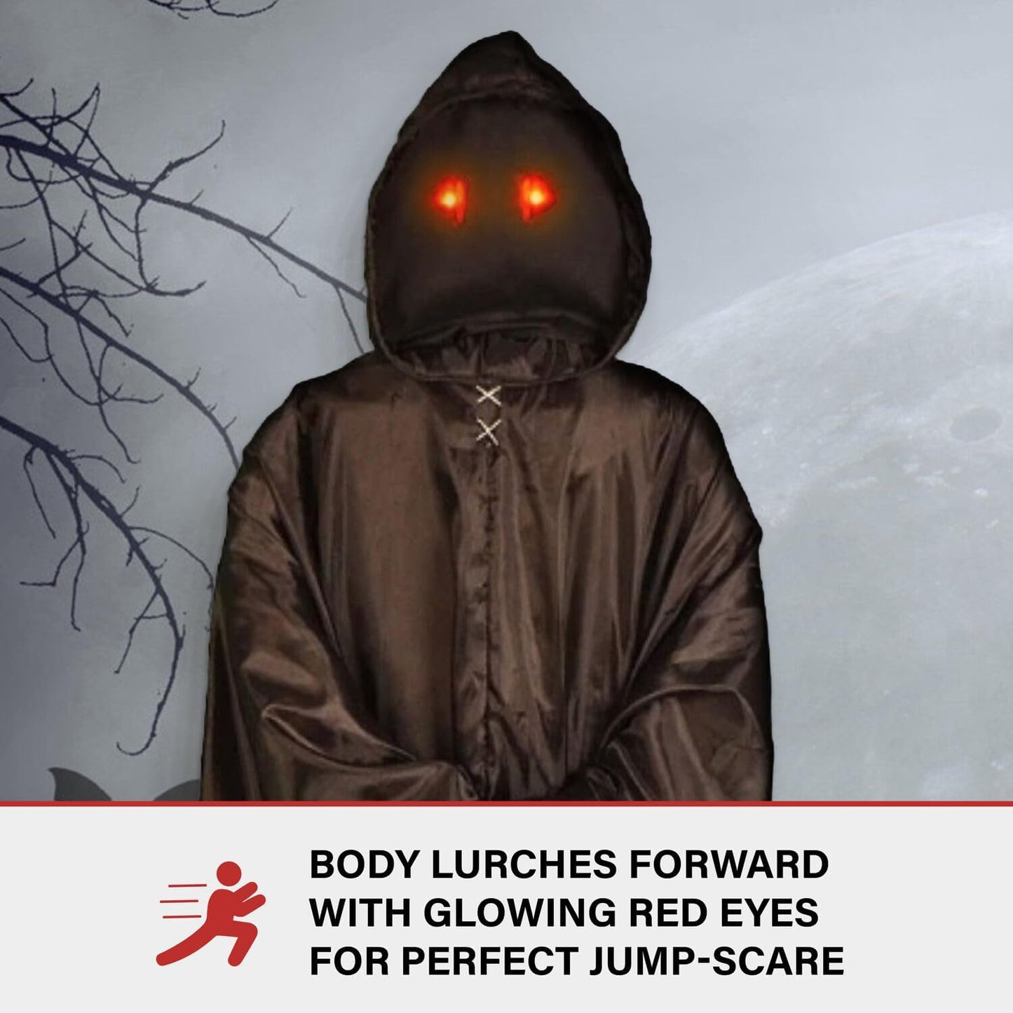 Haunted Hill Farm Motion-Activated Lurching Demon Reaper by Tekky, Lunging Scare Prop Halloween Animatronic for Indoor or Covered Outdoor Creepy Halloween Decorations, Plug-in or Battery Operated