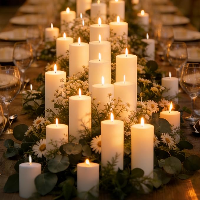 18 Pcs White Pillar Candles Bulk Set, 2x3” 2x6” 2x8” Paraffin Hurricane Candles, Unscented Dripless Smokeless, Long Burning for Party Wedding Events Home Decor