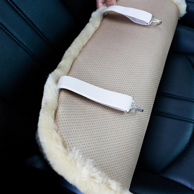 OGLAND 2 Pack Fuzzy Genuine Sheepskin Car Seat Covers for Auto Fluffy Wool Interior Cushion Accessories with Soft Natural Fur Non-Slip (20inchs 2Pieces, Pearl)