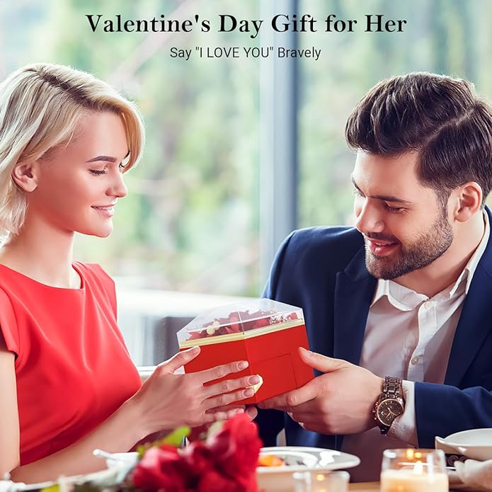 Emibele Preserved Rose Gifts for Women, Eternal Flower Rose Box with Heart Necklace, Romantic I Love You Gifts for Women Her Wife Mom Grandma on Valentines Mothers Day Birthday Anniversary