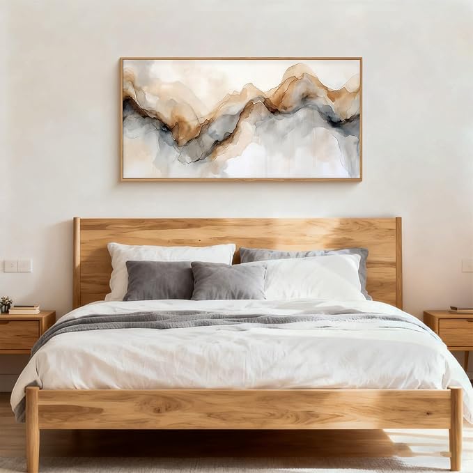 Abstract Neutral Framed Canvas Wall Art Set, Retro Watercolor Landscape Wall Decor, Modern Texture Art Prints, Minimalist Nature Wall Painting for Living Room, Bedroom, Office 20×40inches