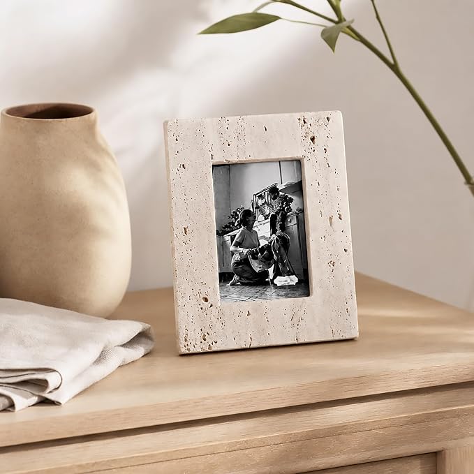 Mud Pie Cream Travertine Frame, Small, 9.5" x 7.5"