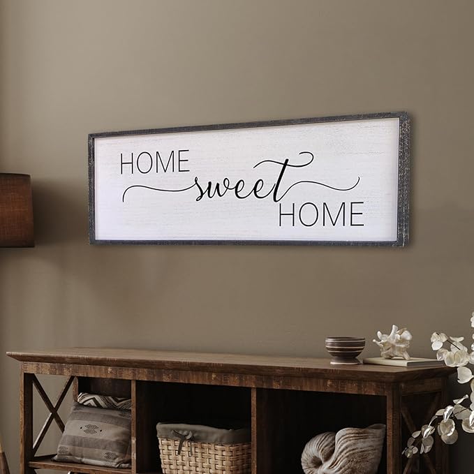 Home Sweet Home Sign Wall Decor 40”X15” Master Family Room Above Bed Beautiful Living Room Above Couch Sign Large Rustic Farmhouse Wood Framed Entryway Hanging Wall Art Decoration (Black)