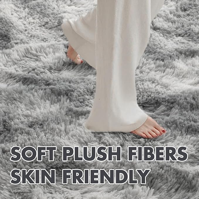 8x10 Ft Extra Large Shag Rugs for Living Room, Tie Dyed Ultra Soft Fluffy Furry Area Rugs for Bedroom Indoor Floor, Aesthetic Carpet for Kids Home Decor (Grey)