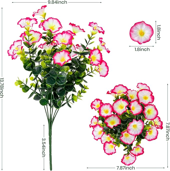 Nigirior Artificial Faux Flowers for Outdoor 16 Bundles Boxwood Fake Morning Glory for Planter,UV Resistant Fake Flowers for Home Porch Patio Outside（Pink）