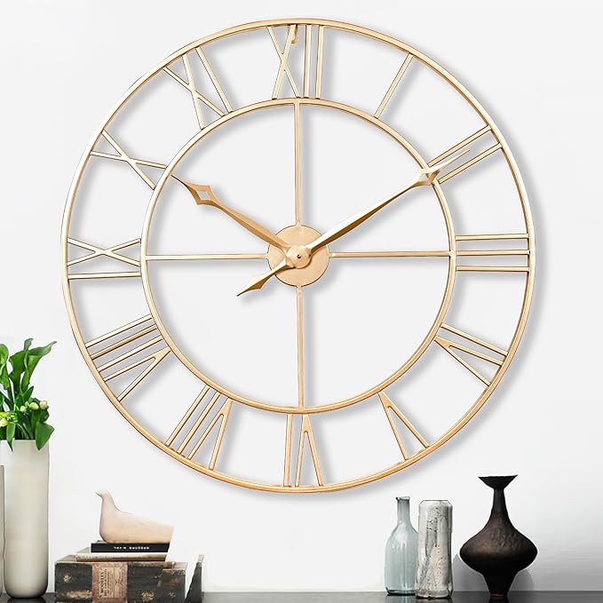 CLXEAST Champagne Gold 30 Inch Wall Clock,Large Modern Metal Roman Numeral Wall Clocks Living Room Decor,House Warming Gifts New Home