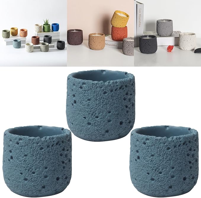 Cement Candle Container in Misty Blue, Stylish and Durable, Empty Cup for Wax Pouring and Aromatherapy, Perfect for Home Décor and Gifts, 3pc