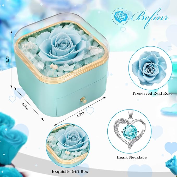 Beferr Gifts for Mom Preserved Real Rose with Necklace Eternal Roses Forever Flowers for Delivery Christmas Anniversary Birthday Mothers Day Flower Gifts for Women Her Grandma Wife Daughter Girlfriend