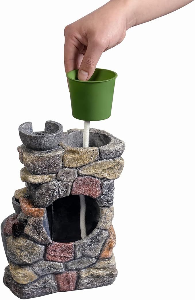 Haobos Indoor Fountain 4-Bowl Rockery Soothing Sound Tabletop Fountains Home/Office Decor Gift for Mom,Mother Day Present with A Small Plastic Pot to Grow Plant/Hebs By Yourself (Automatic Watering)