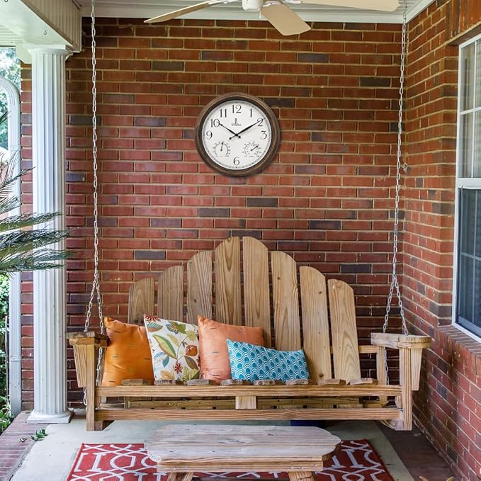 Outdoor Clocks for Patio Waterproof with Thermometer - 14 inch Indoor Outdoor Clock with Temperature and Humidity - Weatherproof, Accurate & Easy to Read Wall Clock for Pool, Patio, Garden &Home Decor
