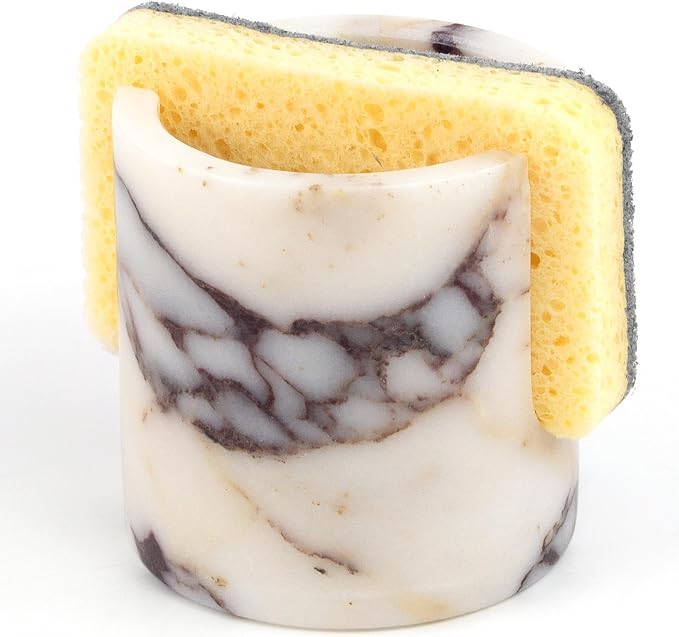 YMXYJM Natural Marble Sponge Holder, Sink Caddy for Kitchen Counter, Marble Decor Dish Sponge Holder with Anti-Slip Pad for Kitchen Sink Countertop, Fast Drying Rack, Sponge Caddy - Calacatta Viola