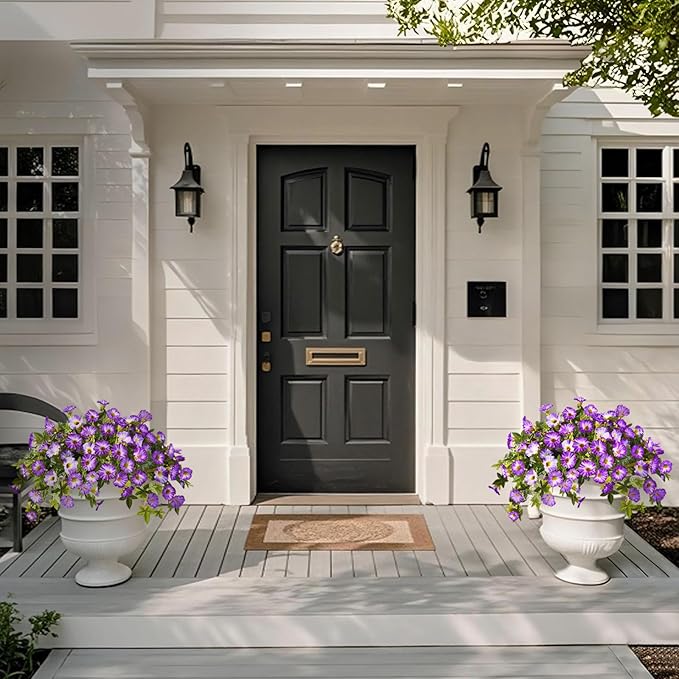Artificial Fake Flowers Hanging Plants for Outdoor Spring Summer Decor, 2Pcs Faux Petunias Realistic Flowers Silk Morning Glory UV Resistant No Fade for Home Outside Garden Patio Yard Porch(Purple)