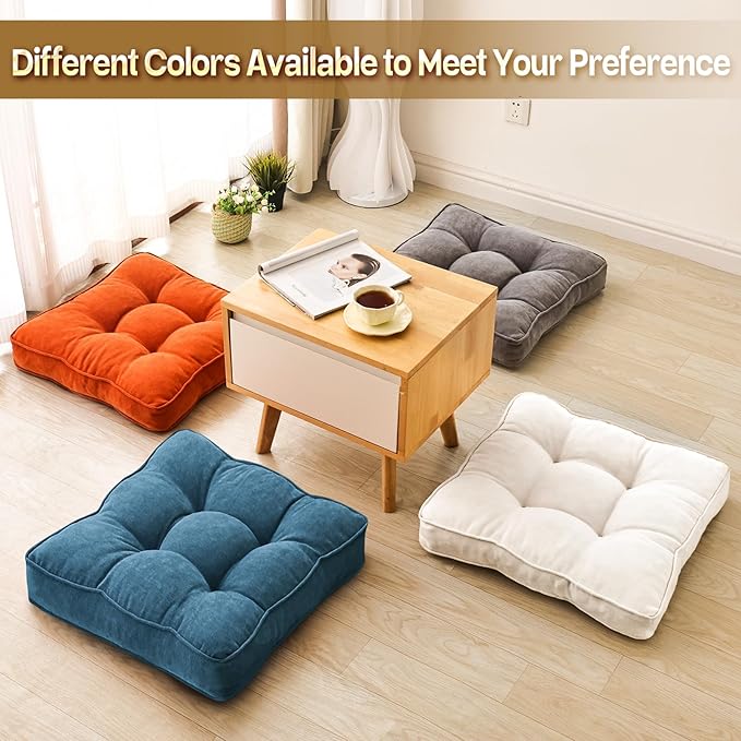 1 MIDDLE ONE Floor Pillow Set of 2, Memory Foam Floor Cushions for Adults, Large Meditation Pillow for Sitting, 22 x 22 Inches (Square | Navy)