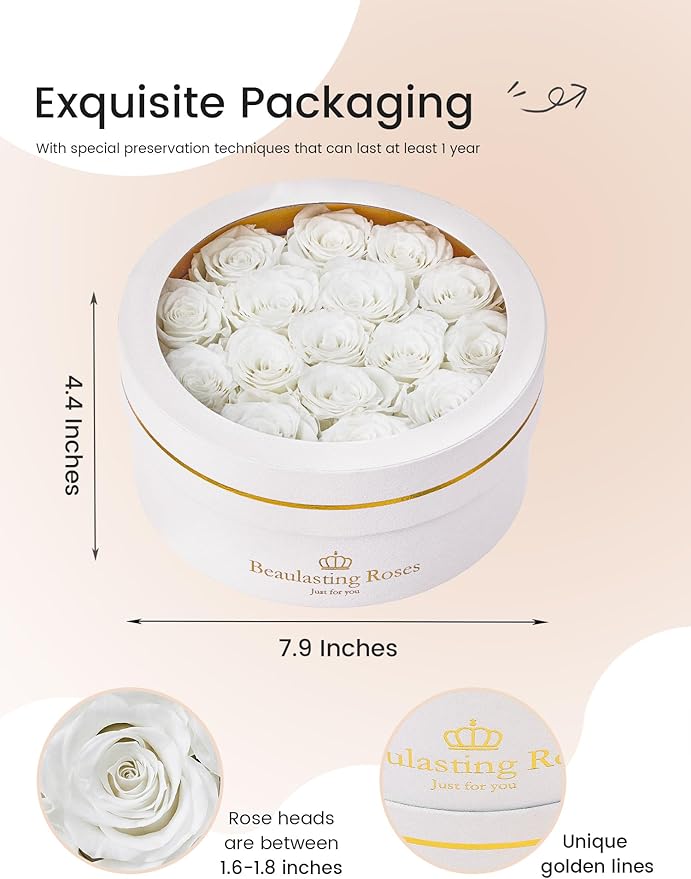 16 Preserved Roses Forever Flowers Real Roses in a Box Mother's Day Birthday Flowers for Her Mom Women Wife Valentine's Day, White Roses
