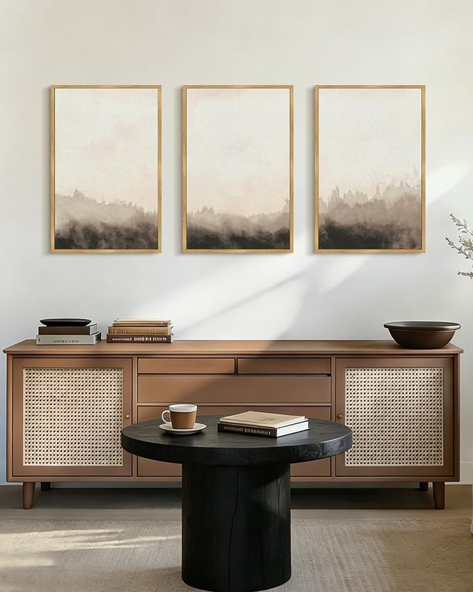 PHOPAGO Landscape Abstract Framed Wall Art Large 16x24in Brown Nature Wilderness Illustrations Decor Minimalist Modern Art Prints Laundry Ding Living Room Decor - Natural Framed
