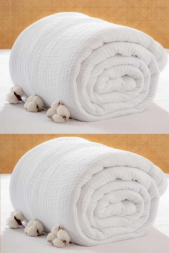 Muslin Blanket - Pure 100% Turkish Cotton Airy Soft Light Versatile Gauze Throw Blanket for Bed, Couch, Sofa (White, King Size (95" x 110" inch))