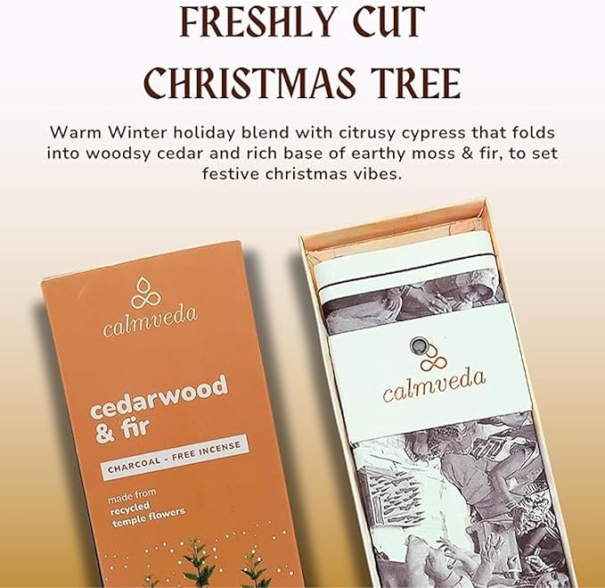 Calmveda Balsam Cedar Incense Sticks - (80 Scented Sticks) Charcoal Free, Made from Upcycled Flowers | Like Freshly Cut Christmas Tree Incense Sticks, Cypress Woodsy & Moss Notes | for Holiday Cheers