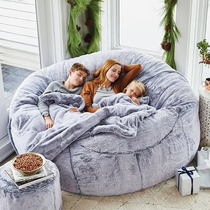 BCU Bean Bag Cover Comfy Beanbag Chair for Adults Without Filler Faux Fur Floor Chair Lazy Sofa Cover Comfy for Living Room Chairs, Powder Pink, 3.5FT
