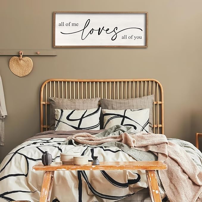 Master Bedroom Above Over Bed Wall Decor All Of Me Loves All Of You sign 40''×15'' Love Quotes Large Vintage Framed Wood Plaque Farmhouse Romantic Modren Wall Hanging Art (Wood White)