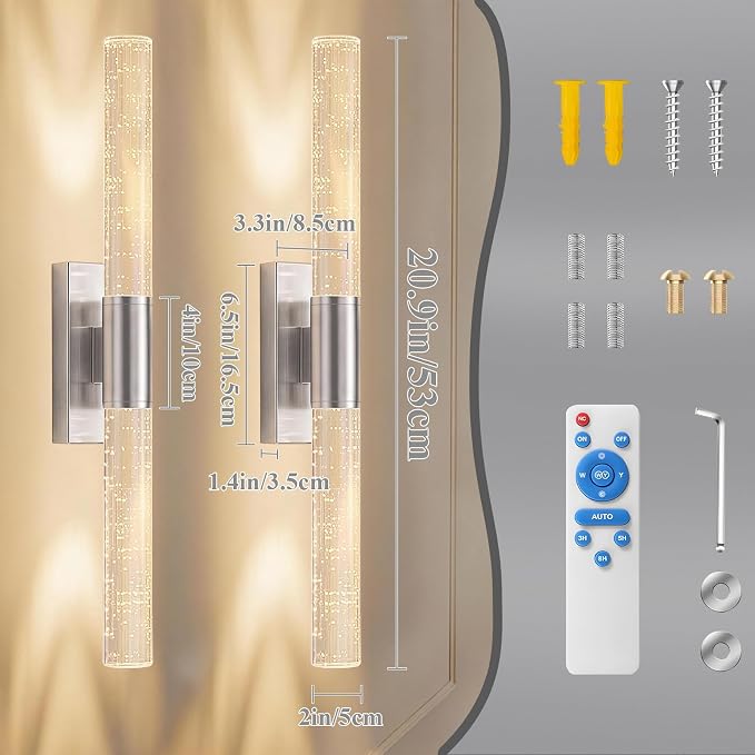 camuucci Battery Operated Wall Sconces Set of 2 Rechargeable Battery Powered Wall Light with 12000mAh Not Hardwired Dimmable Wall Lamp Fixtures for Bedroom Living Room Silver 20.9 Inches