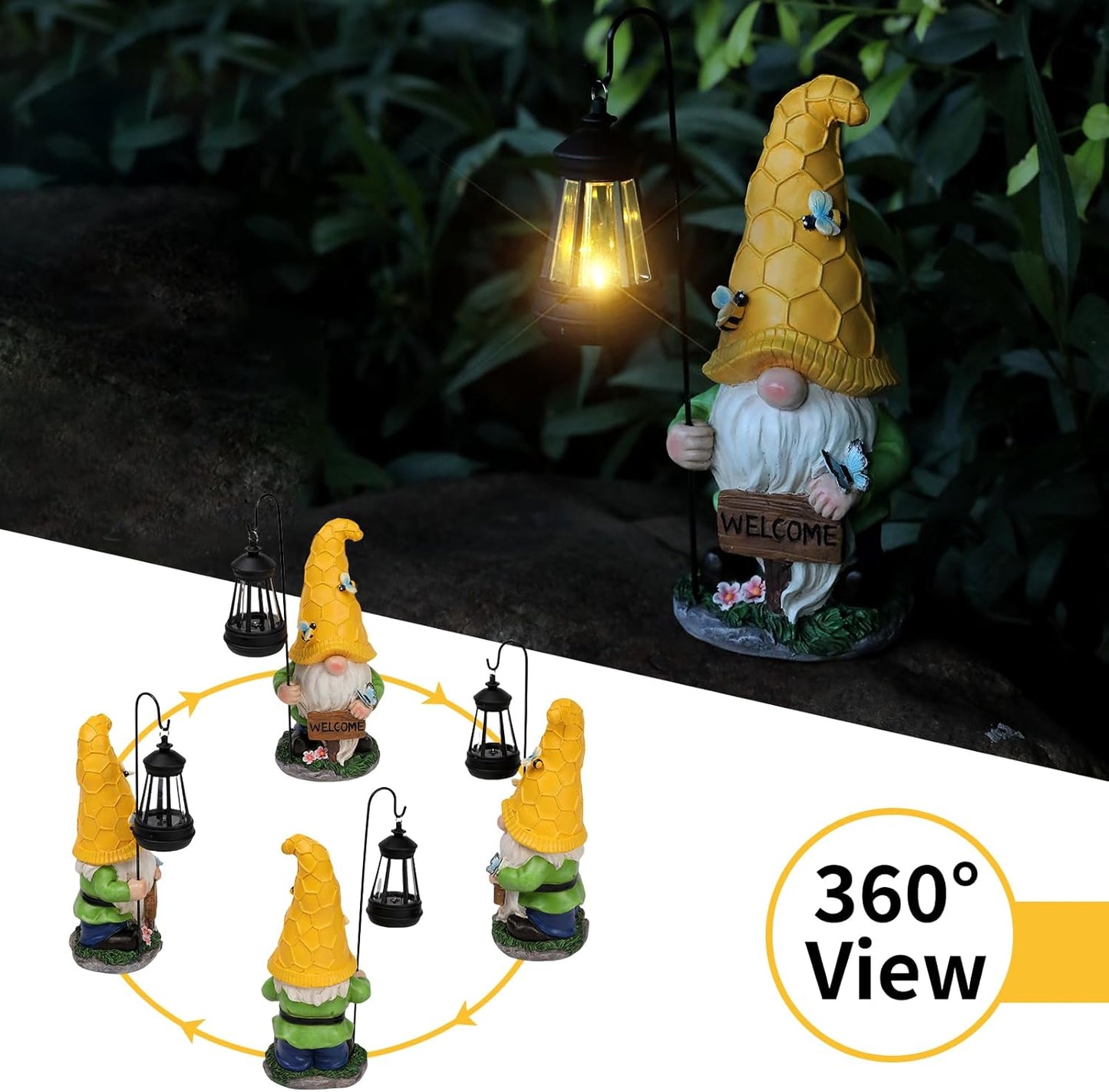 Gnome Garden Decor Statue Mom Dad Gifts Garden Accessories Garden Gnomes Outdoor Lights Solar Resin Gnomes Home Decorations for Patio,Yard,Lawn Ornament