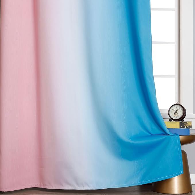 Estelar Textiler Pink and Blue Ombre Blackout Curtains 96 Inches Long, Full Room Darkening Grommet Curtains for Bedroom, Thermal Insulated Gradient Drapes for Living Room,52x96 Inch, 2 Panels