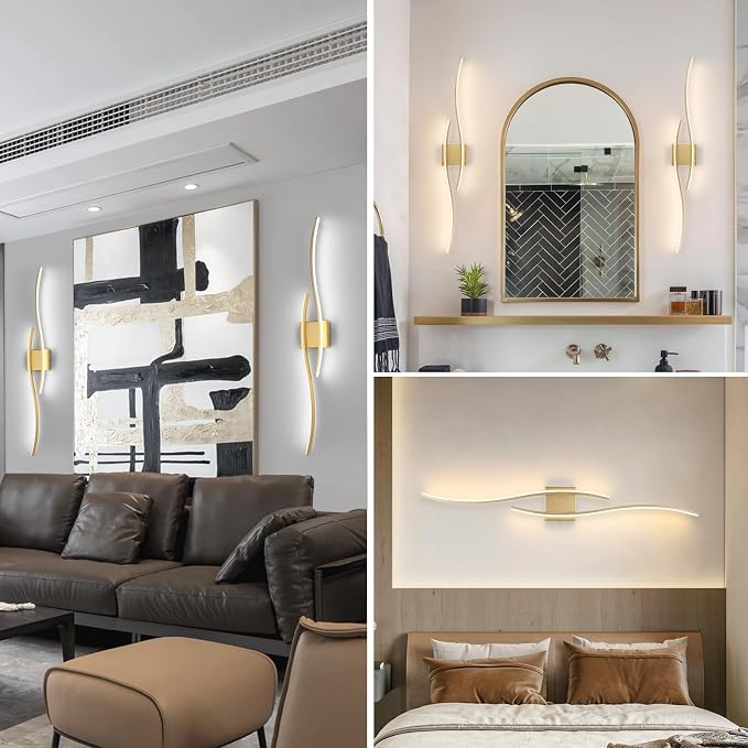 Modern LED Wall Sconce Set of Two with Remote Control, 40" Dimmable Wall Sconces Lighting Set of 2, Gold Wall Light with Timer, LED Wall Lamp Indoor for Bathroom Living Room Bedroom Corridor