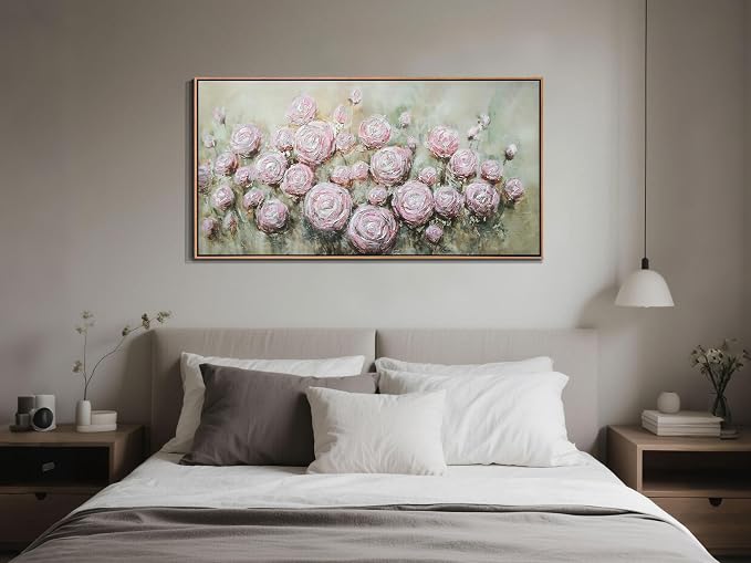 Arjun Flowers Wall Art Framed Canvas Art Wall Decor Living Room, Roses Floral Painting Textured Large Bedroom Artwork Picture Home Office Dining Room, 48"x24"