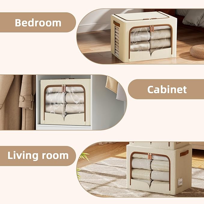 FHSQX 6 Pack Clothes Storage Bins with Metal Frame, Ivory White, 19.7x15.7x13 inch