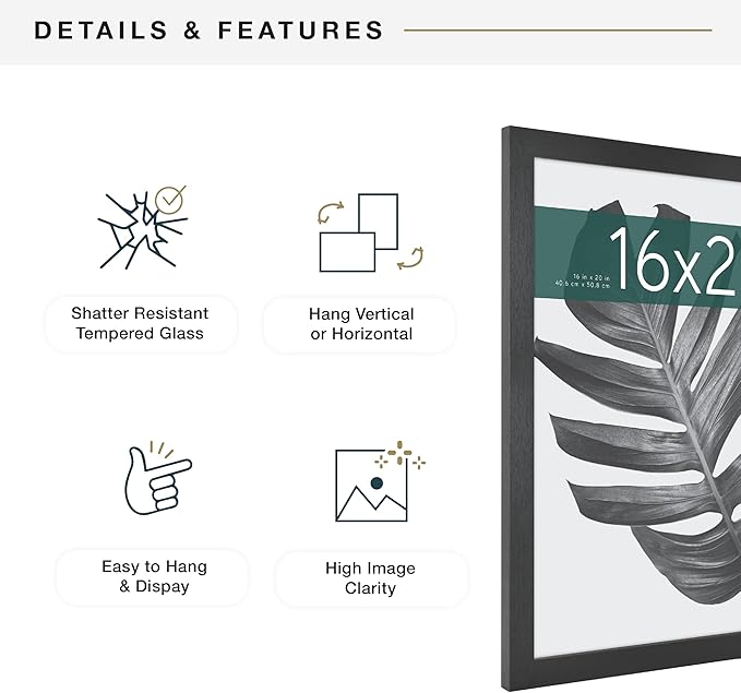 MCS Studio Gallery 16x20 Poster Frame Black Woodgrain Engineered Wood, Vertical & Horizontal Wall Hanging Large Picture Frame for Photos, Posters & Art Prints (1-Pack)