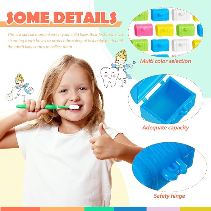 Pinkunn 100 Pcs Plastic Tooth Holder Boxes Tooth Fairy Box for Kids Colorful 0.8 x 0.6 x 0.6 Mini Treasure Chest for Boy Girl Lost Teeth Keepsake Dentist Theme Party Supplies Goodie Bag Filler
