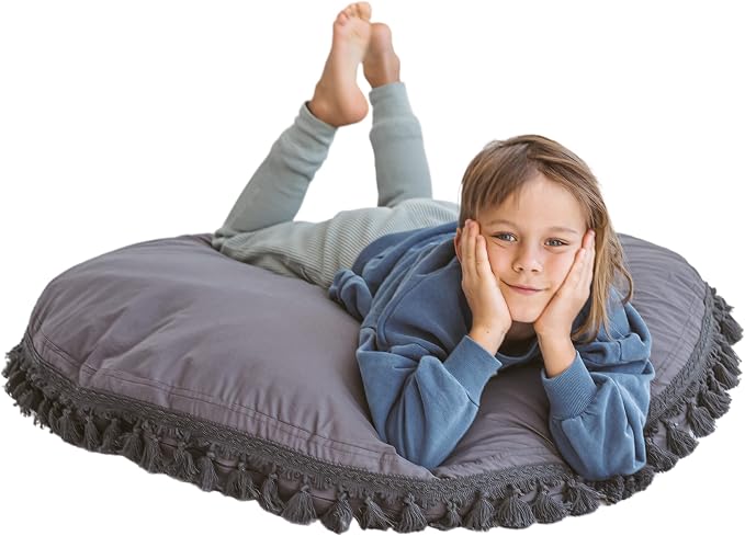 MINICAMP Large Kids Floor Cushion – Ultra Fluffy Washable Bean Bag Chair & Reading Pillow with Boucle Sherpa Cover – Soft Kids Lounger Floor Seat for Playroom, Bedroom or Nursery - Made in EU