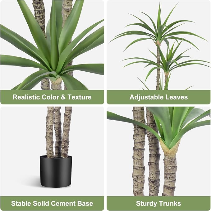 Artificial Tree 5ft Faux Agave Plant with 3 Heads in Pot Fake Tree for Home Decor Indoor or Outdoor Office Decoration,Farmhouse,Store Floor Decor Housewarming Gift(1 Pack)