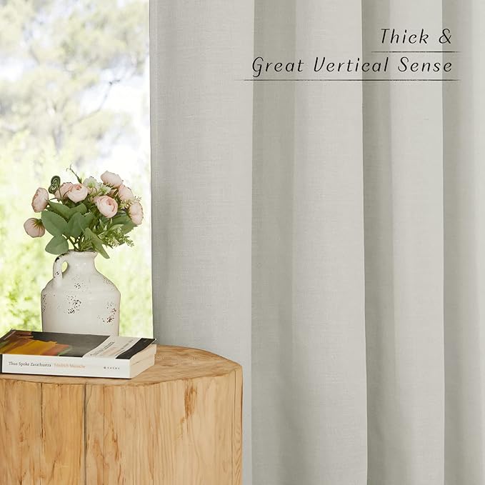NICETOWN Flax Gray Linen Curtains for Room Divider, Grommet Top Thick Flax Semi Sheer Vertical Drapes Privacy Assured with Light Filtering for Sliding Glass Door, W68 x L84, 2 Pieces