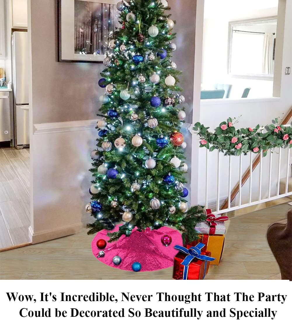 Partisout 24Inch Sequin Tree Skirt Hot Pink Christmas Tree Skirt 24in Tree Skirts for Slim Trees Xmas Tree Skirt Hawaii Tree Skirt Rustic Tree Skirt Cartoon Tree Skirt Elegant Halloween 24 inch