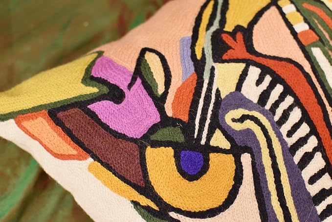 Abstract Pillows by Alfred Gockel | Modern Pillow for Couch Musical Throw Pillows | Mid Century Modern Throw Pillows | Modern Chair Cushion | Hand Embroidered Wool | Size -18x18