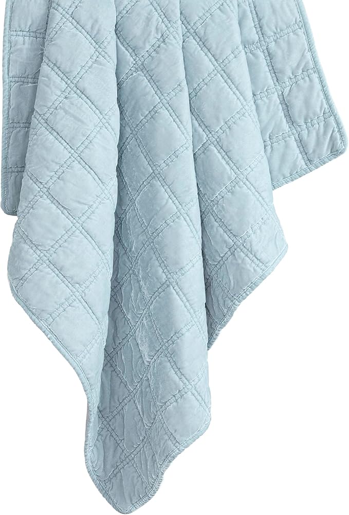 HiEnd Accents Stella Faux Silk Velvet Throw Blanket Light Blue, 50x60 inch, Double Stitch Plush Soft Cozy Blankets, Luxury Decorative Throws for Couch, Bed, Sofa, Chair