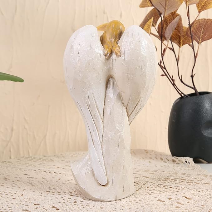 Hodao Praying Angel Figurine Resin Guardian Angel Statue for Home Decor, Elegant White Blessing Sculpture for Shelf Table Mantel, Keepsake Gift for Mom, Women and Family